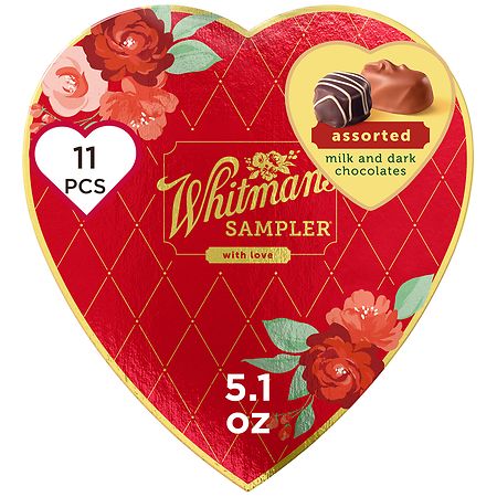 Russell Stover Valentine's Day Red Floral Heart Milk & Dark Chocolate Gift Box Assorted