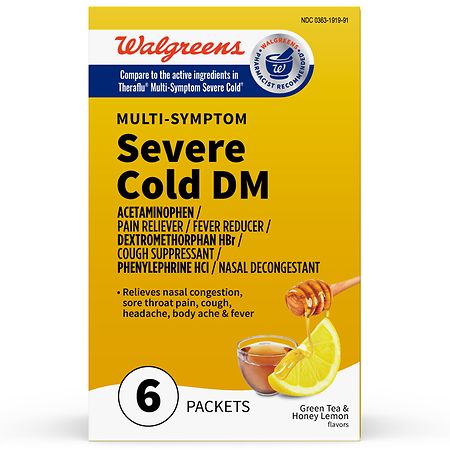 Walgreens Multi-Symptom Severe Cold DM Packets Green Tea & Honey Lemon