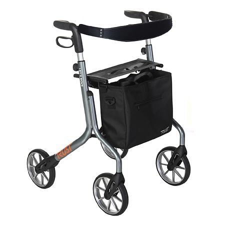 Stander Let's Move Rollator, Folding Lightweight Walker with Seat Gray