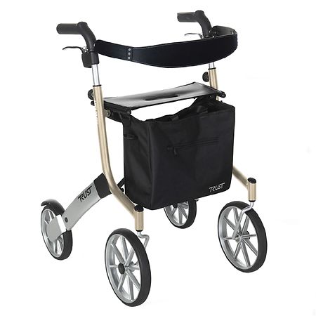 Stander Let's Go Out Rollator, Lightweight Walker with Seat Beige