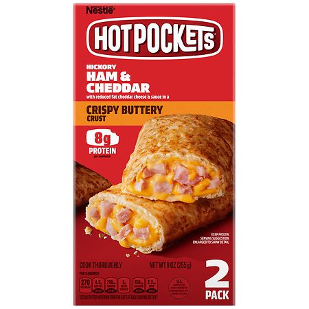 Hot Pockets Crispy Crust Frozen Sandwiches Hickory Ham & Cheddar