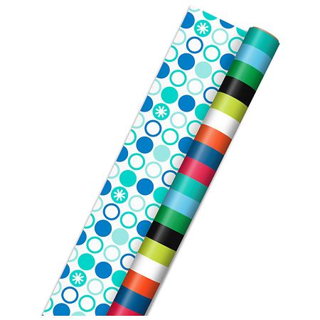 Hallmark Reversible Wrapping Paper, Multicolor Stripes/ Dots