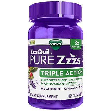 PURE Zzzs Triple Action Gummy Melatonin Sleep-Aid with Ashwagandha