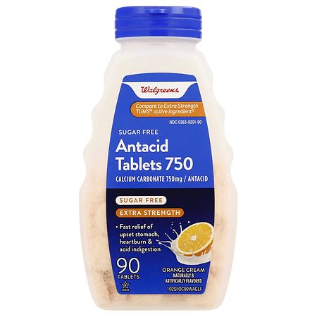 Walgreens Extra Strength Sugar Free Antacid Chewable Tablets, 750 mg Orange Cream