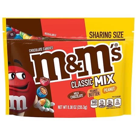 M&M's Classic Mix of Peanut, Peanut Butter & Milk Chocolate Candy, Sharing Size