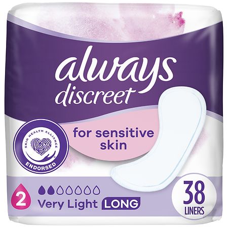 Always Discreet Sensitive Skin Liners, Light Long Absorbency Long Length
