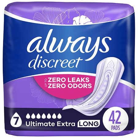 Always Discreet Adult Incontinence Pads for Women, Ultimate Extra Protect Absorbency Size 7