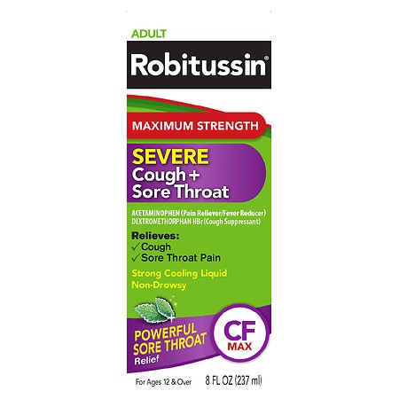 Robitussin Adult Maximum Strength Severe Cough + Sore Throat Relief Medicine Mint