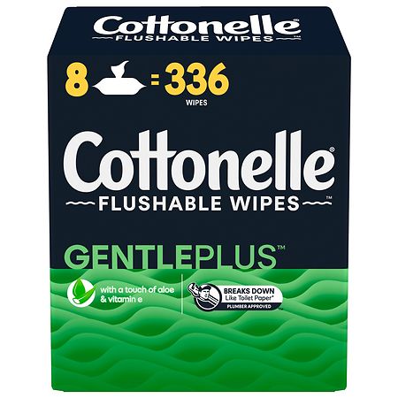 Cottonelle Flushable Wet Wipes with Aloe & Vitamin E, Adult Wet Wipes, Flip-Top Packs 336 Total Flushable Wipes