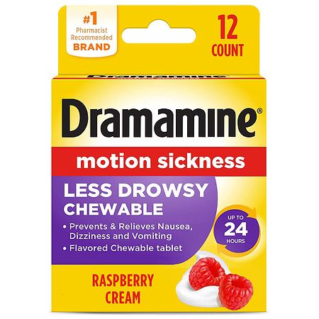 Dramamine Less Drowsy Chewable Formula Raspberry Cream