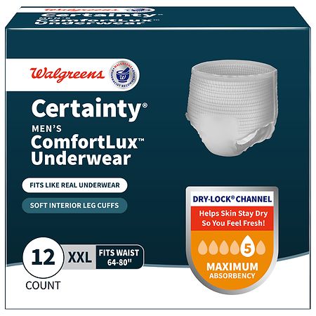 Walgreens Certainty Men's ComfortLux Underwear Maximum Absorbency XXL Grey