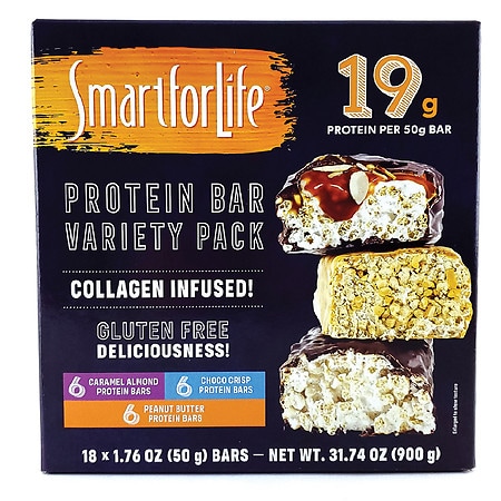 Smart for Life Low Sugar Variety Protein Bars Chocolate, Peanut Butter, Caramel Almond