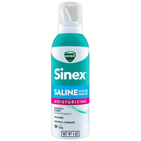Vicks Sinex Saline Moisturizing Nasal Spray, with Aloe, Drug Free Ultra Fine Mist