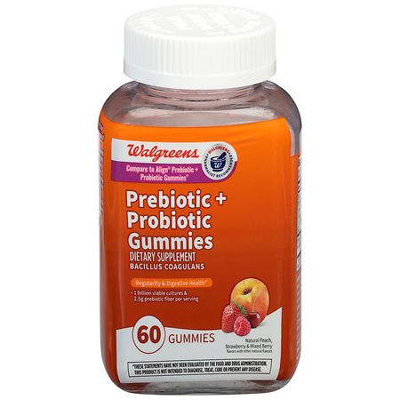Walgreens Prebiotic + Probiotic Gummies Natural Peach, Strawberry & Mixed Berry
