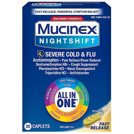 Mucinex Nightshift Max Strength Severe Cold and Flu, All in One
