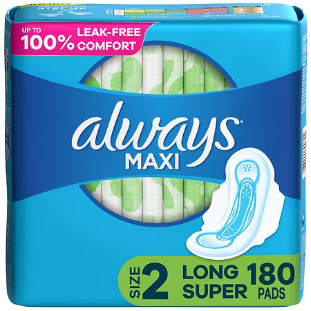 Always Maxi Pads, Long Super, with Wings Unscented, Size 2