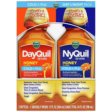 Vicks Dayquil Nyquil Severe Day & Night Combo Pack Honey