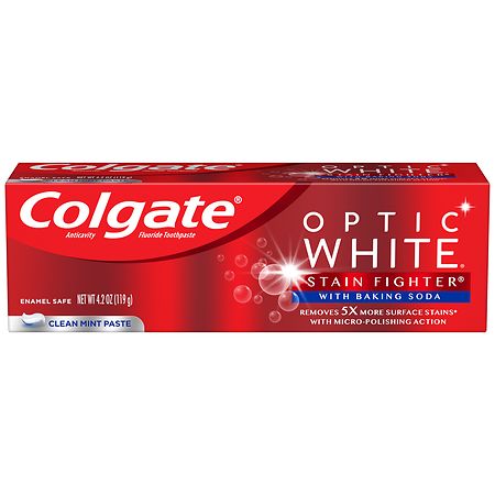 Colgate Optic White Stain Fighter With Baking Soda Whitening Toothpaste Clean Mint