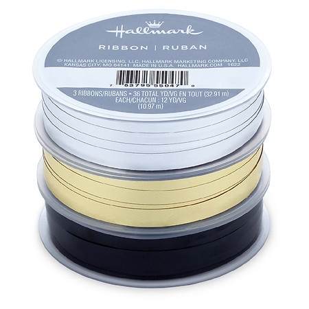 Hallmark Curly Ribbon 3-Pack, Silver/ Gold/ Black Metallic