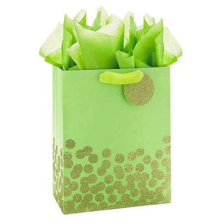 Hallmark Large Gift Bag With Tissue Paper, Green Glitter Dot