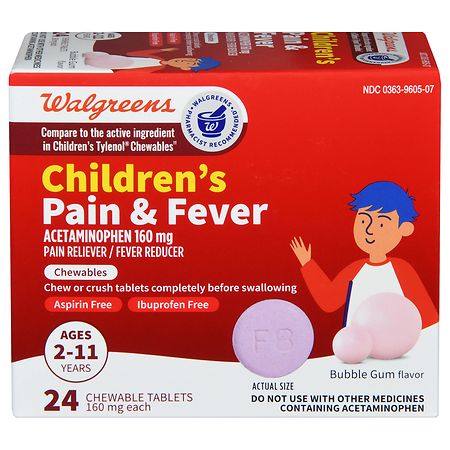 Walgreens Children's Pain & Fever Chewable Tablets Bubble Gum