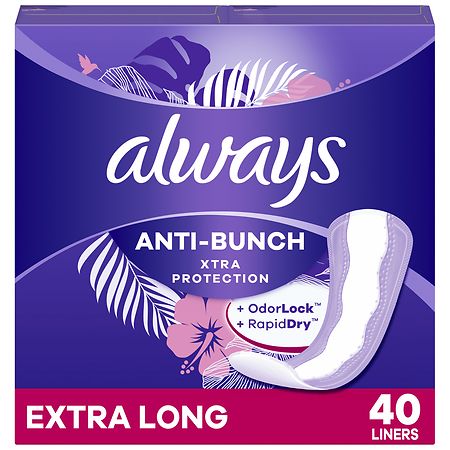 Always Anti-Bunch Xtra Protection Daily Liners Unscented, Extra Long Length