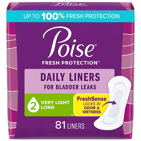 Poise Daily Liners, Incontinence Panty Liners, Very Light Absorbency, Long Length 2 Long (81 ct)