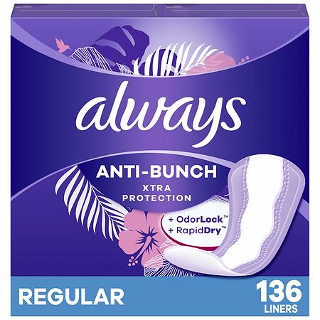 Always Anti-Bunch Xtra Protection Daily Liners Unscented, Regular Length