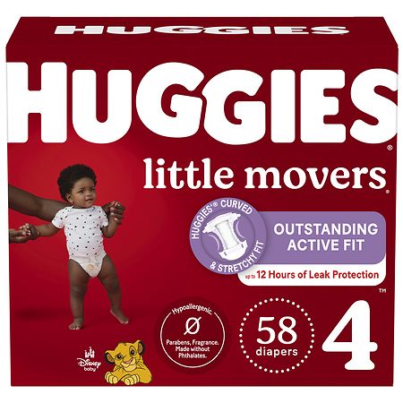 Huggies Little Movers Baby Diapers Size 4 (58 Ct)