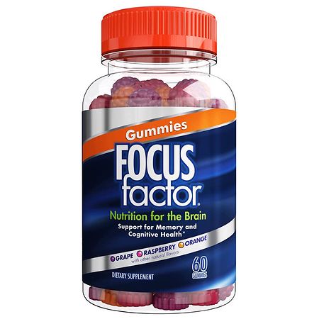 Focus Factor Nootropic Brain Performance Gummies for Memory and Focus Orange, Raspberry, Grape