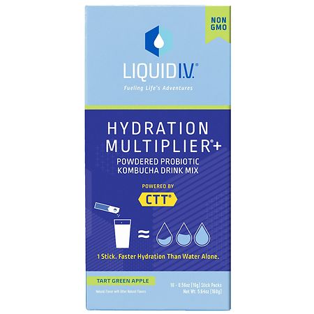 Liquid I.V. Hydration Multiplier+ Powdered Probiotic Kombucha Drink Mix Tart Green Apple