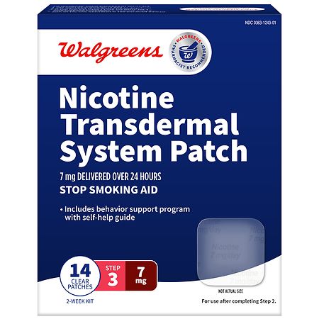 Walgreens Nicotine Transdermal System Patches Step 3, 7 mg Clear
