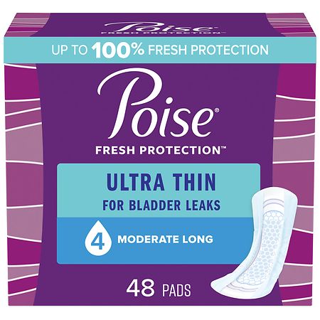 Poise Postpartum Incontinence Pads Moderate Absorbency Long Length (48 ct)