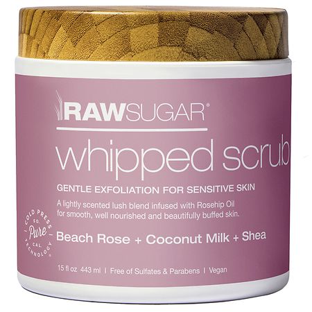 Raw Sugar Sensitive Skin Whipped Scrub Beach Rose + Coconut Milk + Shea, 15 oz