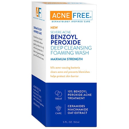 AcneFree Severe Acne- Benzoyl Peroxide Deep Cleansing Foaming Wash- Max Strength
