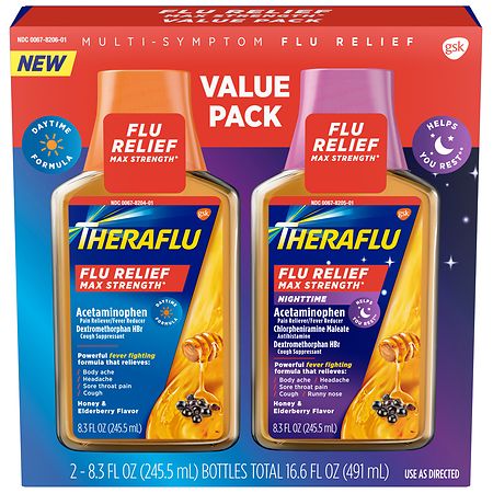TheraFlu Max Strength Daytime and Nighttime Flu Medicine Honey Elderberry