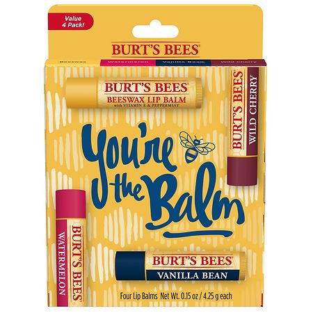 Burt's Bees You're the Balm Lip Balm Pack, Natural Origin Lip Care Beeswax, Wild Cherry, Vanilla Bean and Watermelon