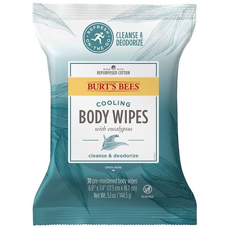 Burt's Bees Cooling Body Wipes With Eucalyptus, 99 Percent Natural