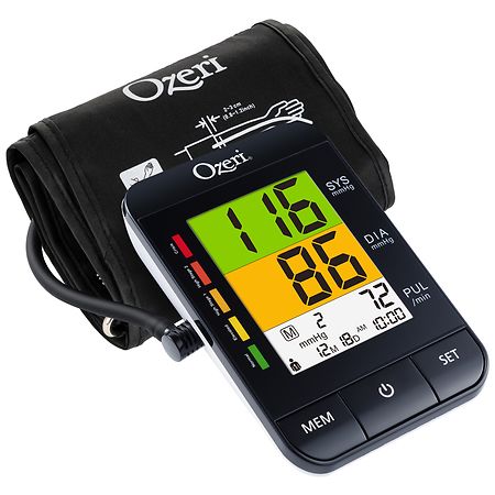Ozeri Arm Blood Pressure Monitor with Split-Screen Hypertension Color Alert Technology