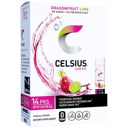 Celsius On-the-Go Powder Stick Packets Dragon Fruit Lime