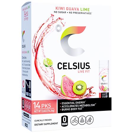 Celsius On-the-Go Powder Stick Packets Kiwi Guava Lime