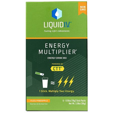 Liquid I.V. Energy Multiplier Powder Drink Sticks With Natural Caffeine Yuzu Pineapple