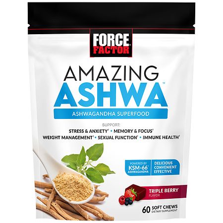 Force Factor Amazing Ashwa Ashwagandha Soft Chews Triple Berry