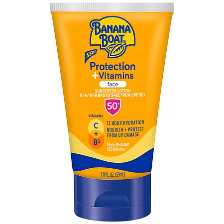 Banana Boat Protection + Vitamins Sunscreen for Face Lotion, SPF 50