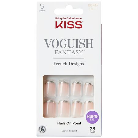 Kiss Voguish Fantasy Fake Nails Ready-To-Wear DIY Manicure, Bisous White