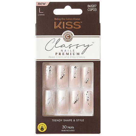 Kiss Classy Premium Fake Nails, Stunning! White & Nude