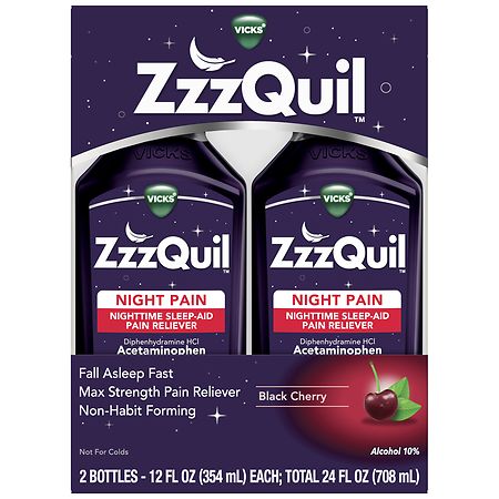 ZzzQuil Night Pain Liquid, Nighttime Sleep-Aid Pain Reliever Black Cherry