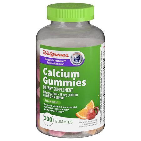 Walgreens Calcium 500 mg Gummies Natural Cherry, Orange & Strawberry