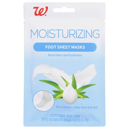 Walgreens Moisturizing Foot Sheet Masks Shea Butter and Aloe Vera Extract, Women's Shoe Sizes 5-10