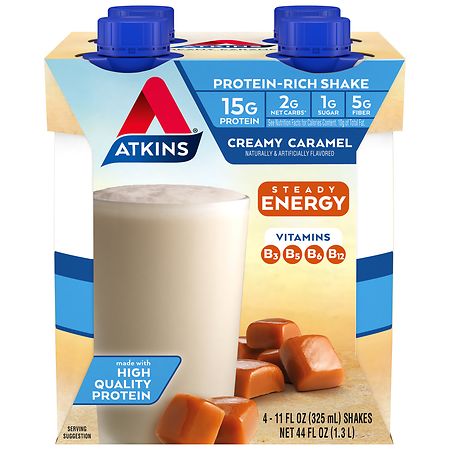 Atkins Ready to Drink Energy Shake Creamy Caramel, 4 Pack